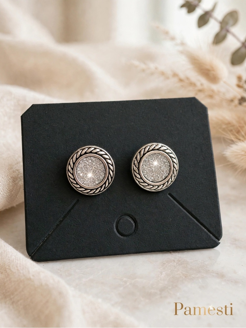 Silver-Tone Sparkle Round Stud Earrings - Silver